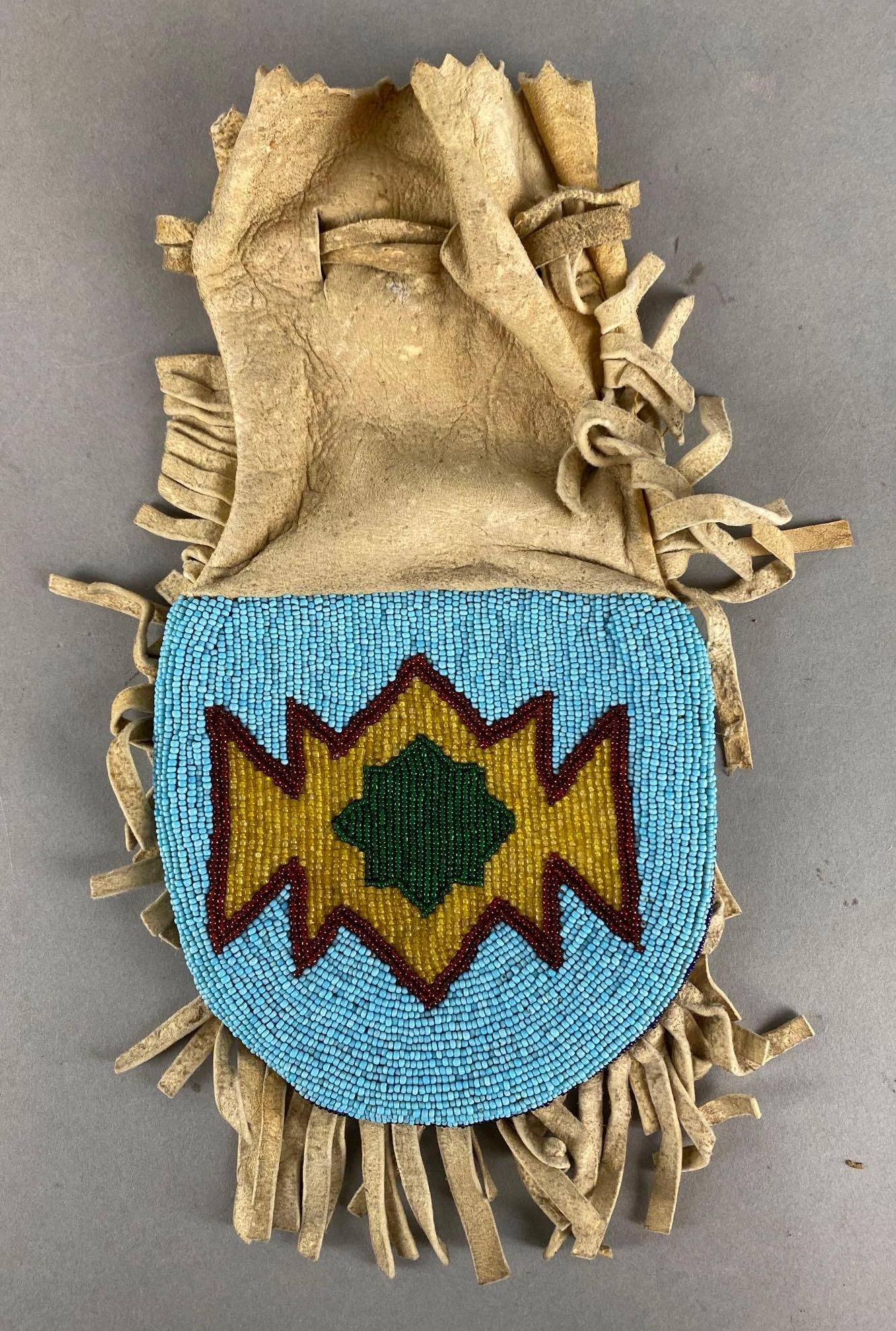 Beaded Leather Native American Bag (1 of 3)