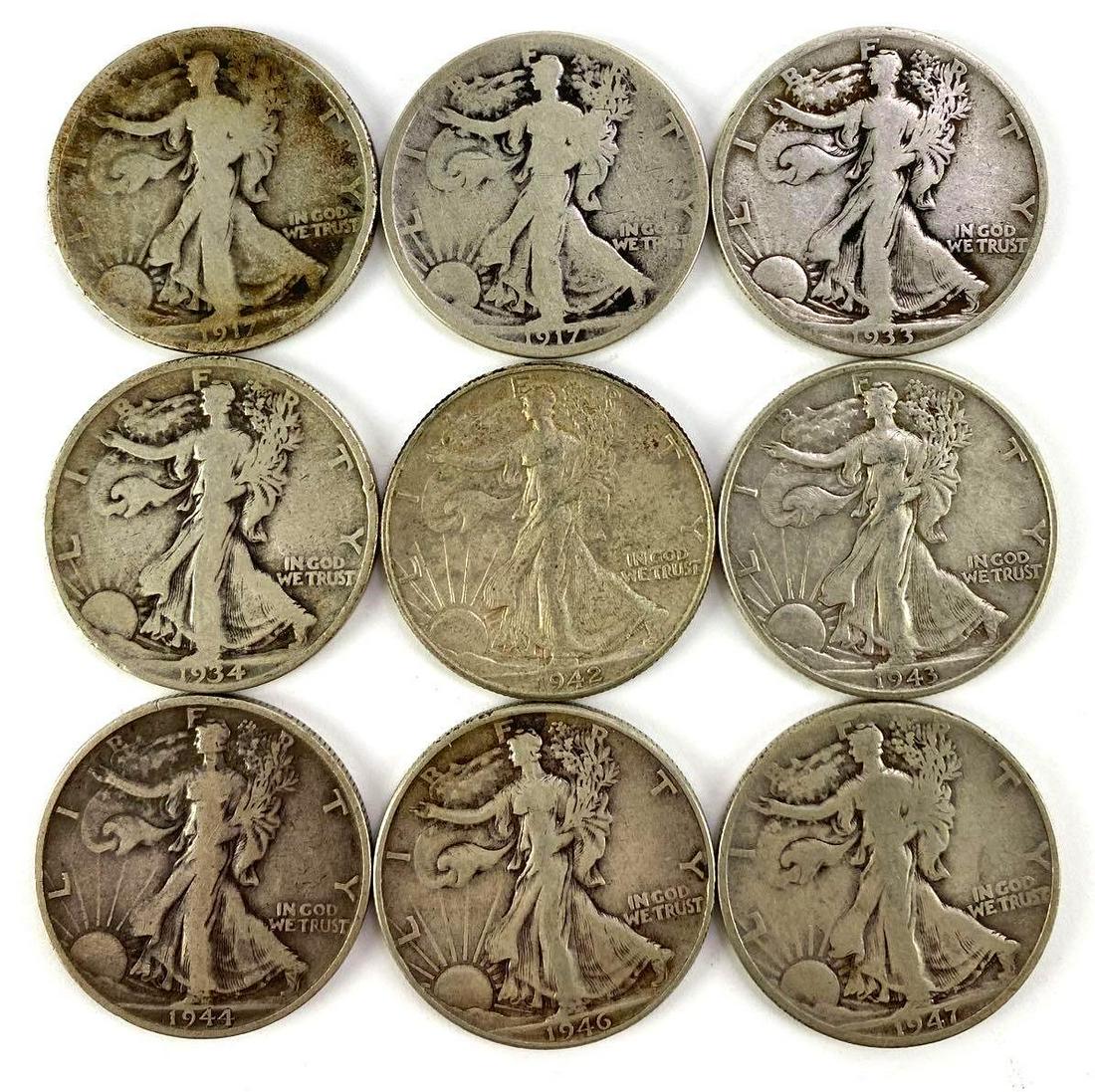Group of (9) Silver Walking Liberty Half Dollars (1 of 2)
