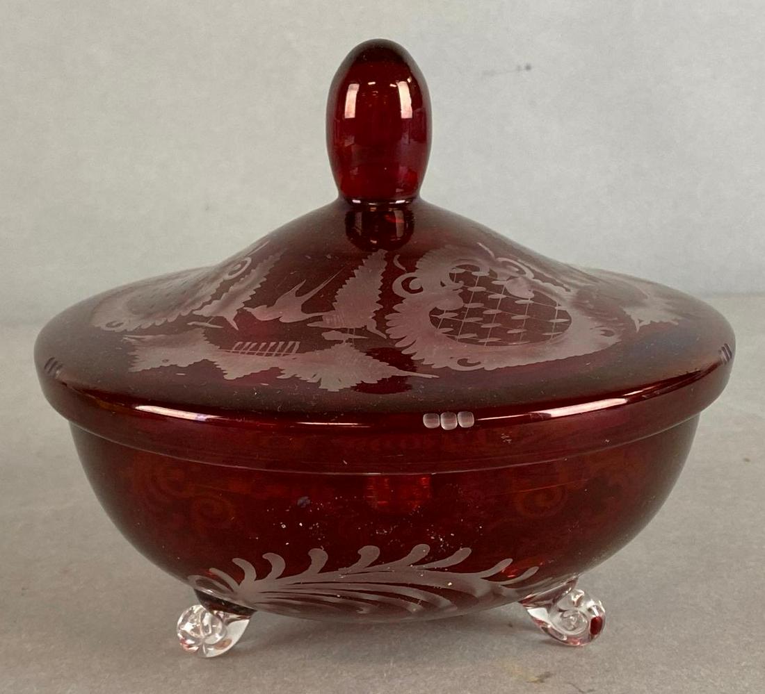 Hunting Scenes Red Glass Candy Dish (1 of 5)