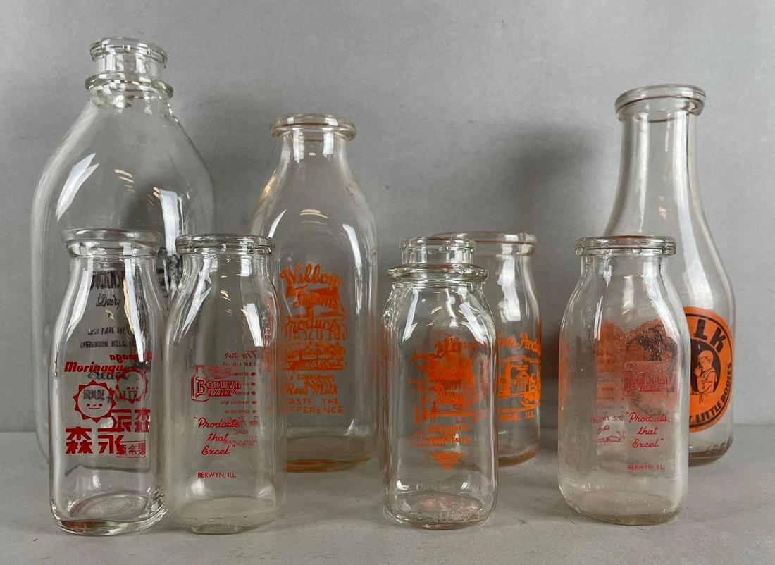 Group of 8 Assorted Vintage Glass Milk Bottles (1 of 5)