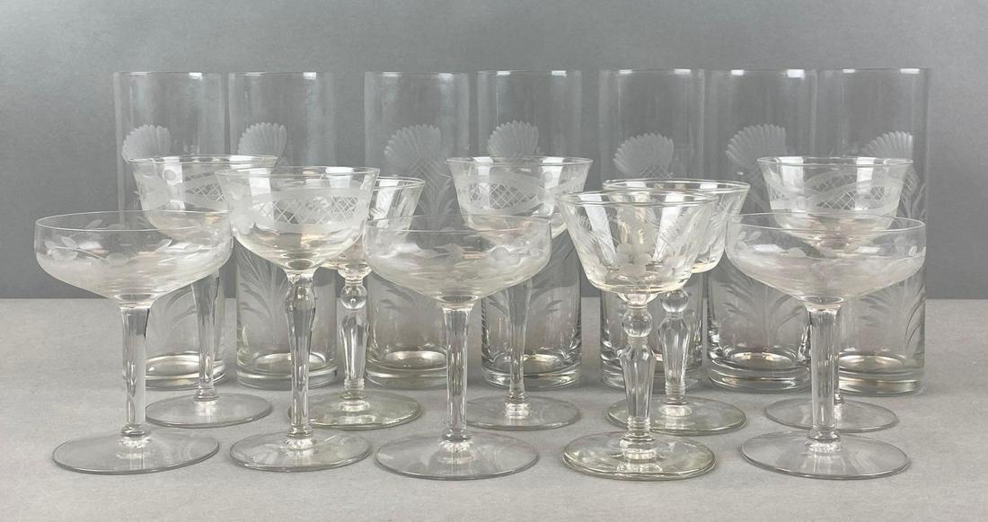 Group of 17 Assorted Etched Glass Cups (1 of 6)