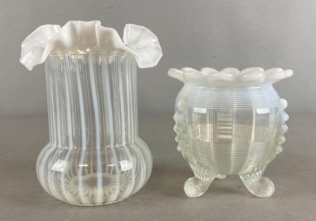 Group of 2 Blue Stripe Opalescent Vases (1 of 4)