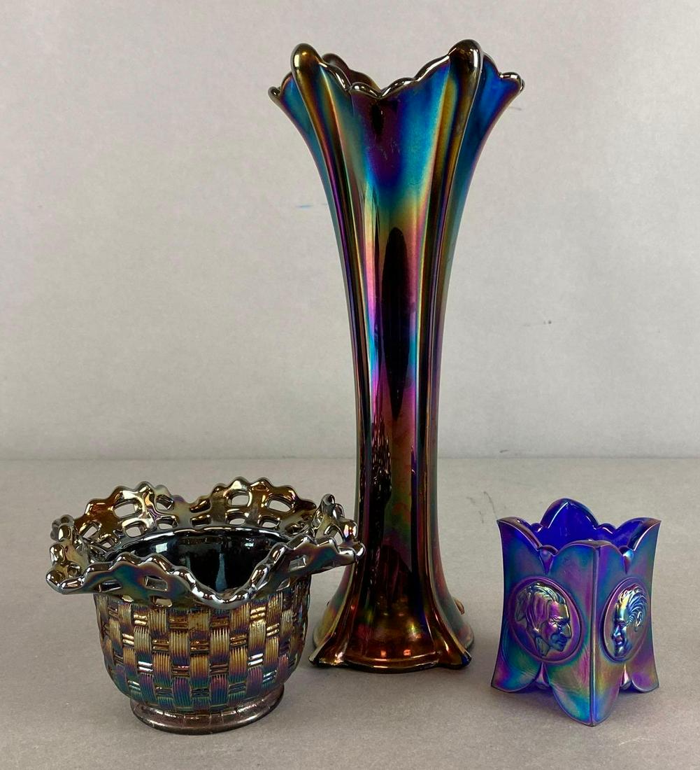 Group of 3 Iridescent Carnival Glass Vases and More (1 of 4)