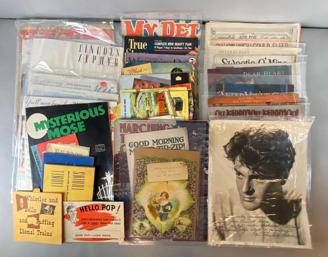 Large Group of Assorted Ephemera: Includes sheet music, playbills, railroad, automobile, magazines, and more, 14 x 11in.