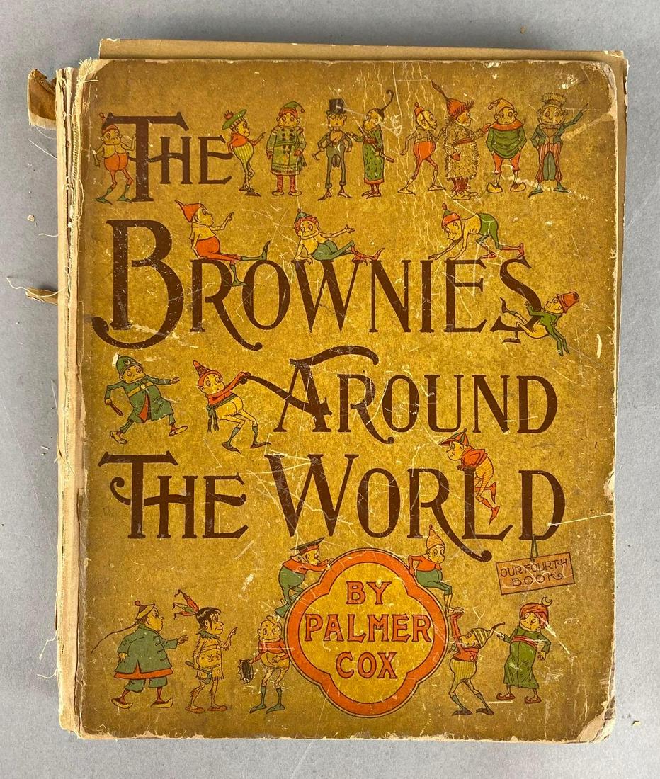 Palmer Cox The Brownies Around the World Hardcover Book: 1894, Publisher - The Century Co., New York, Front cover and front page not attached to spine, Binding stripped, Book measures 10 x 8 1/2in.