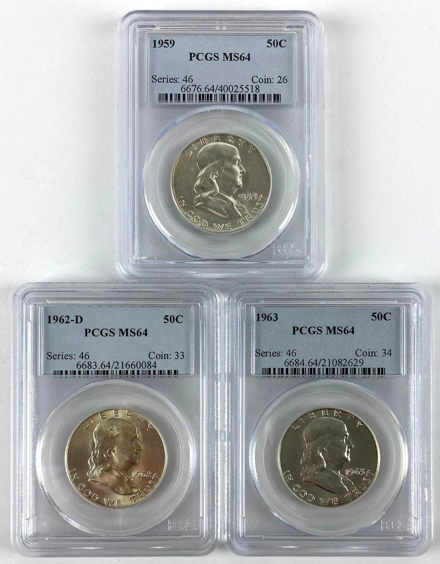 Group of (3) Franklin Silver Half Dollars (PCGS) MS64 (1 of 2)