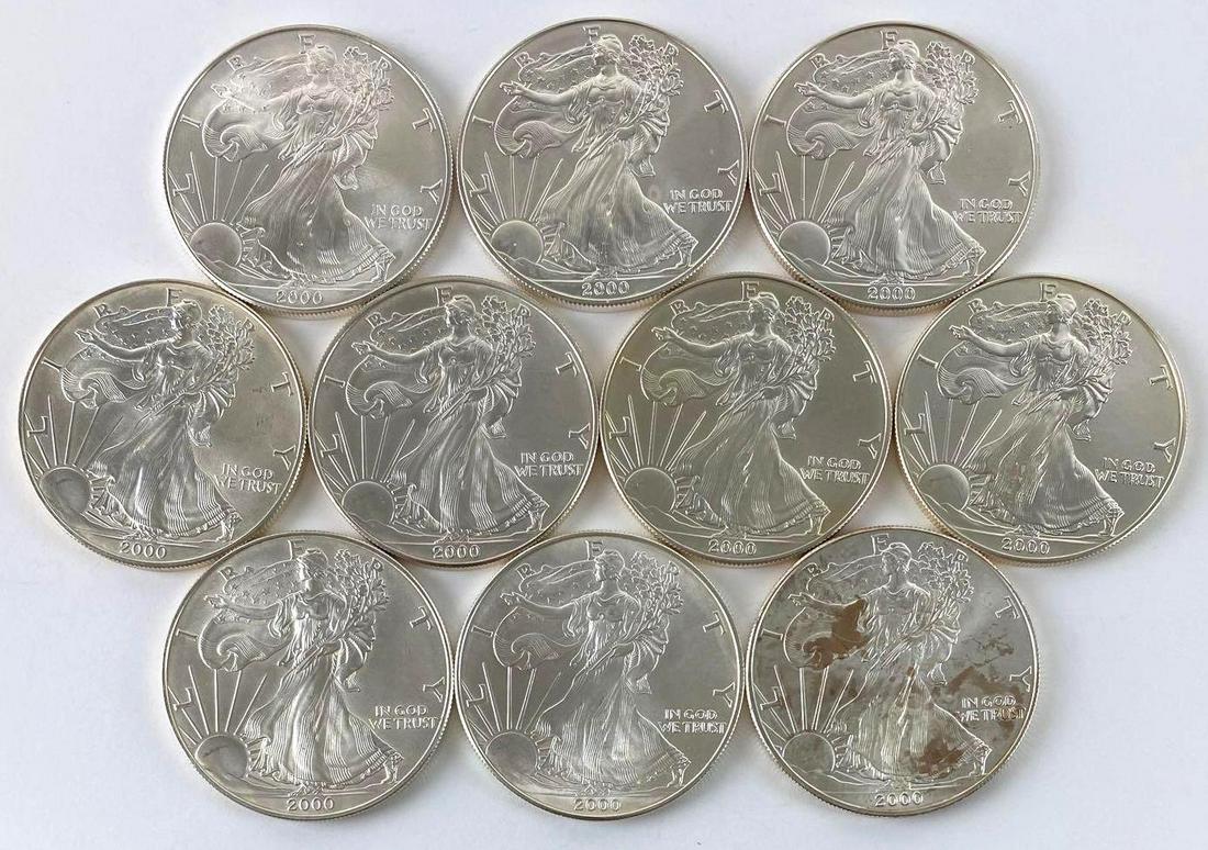 Group of (10) 2000 US Mint American Silver Eagles (1 of 2)