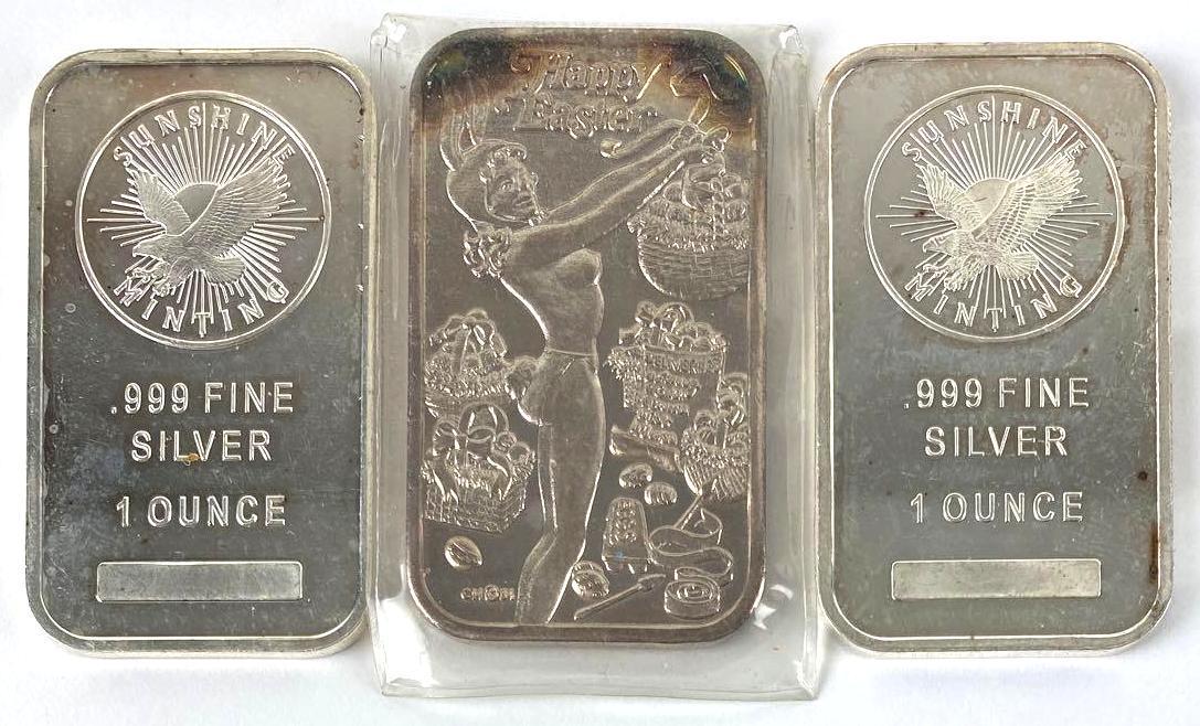 Group of (3) Vertical 1oz. .999 Fine Silver Ingots / Bars (1 of 2)