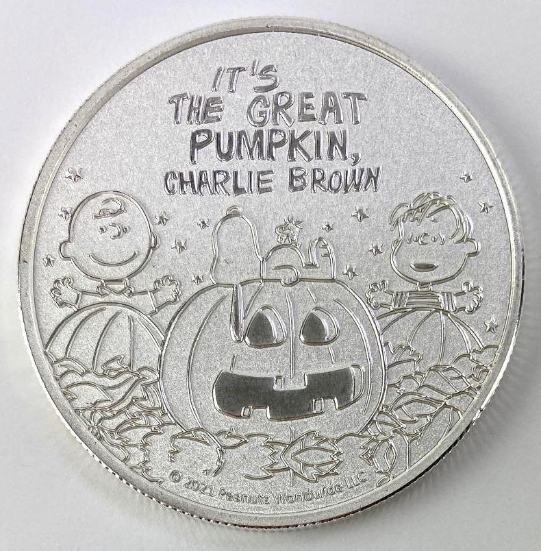 2021 Peanuts Its The Great Pumpkin Charlie Brown 1oz. .999 Fine Silver Round (1 of 2)