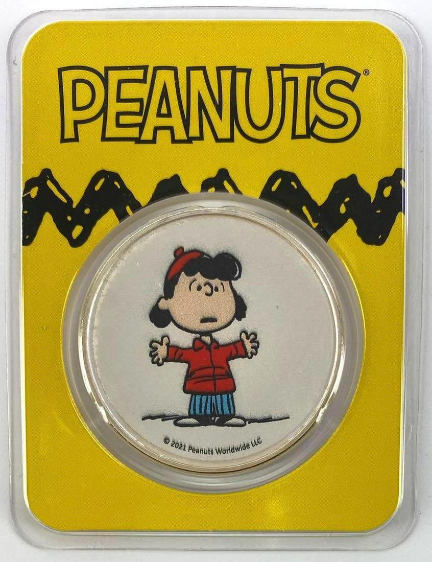 2021 Peanuts Lucy Van Pelt Colorized 1oz. .999 Fine Silver Round: 2021 Peanuts Lucy Van Pelt Colorized 1oz. .999 Fine Silver Round