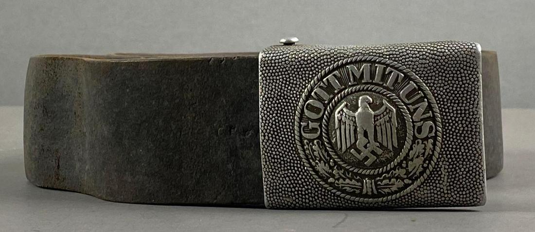 WW2 German Army Belt Buckle with Belt: RSS marked on back of belt buckle. HR marked on belt, 40 1/2 inches long