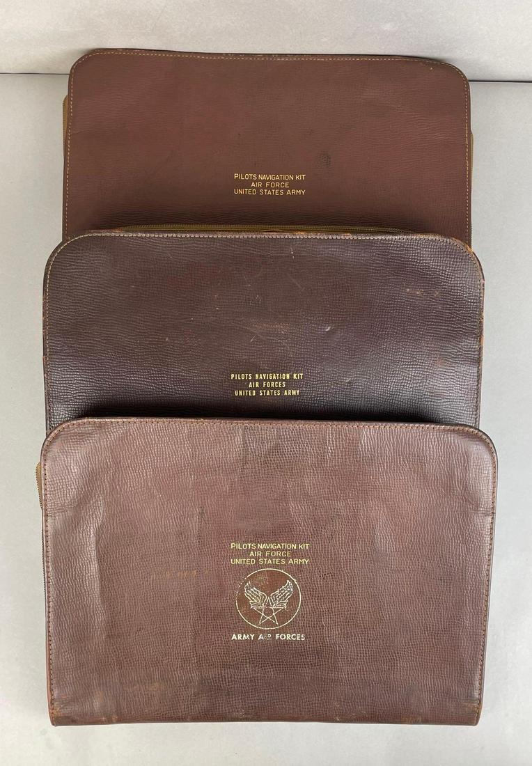 Group of 3 Army Air Forces Pilots Navigation Kits: 2 case are empty, one with maps, and measuring tools. Each measure 12 x 17 inches