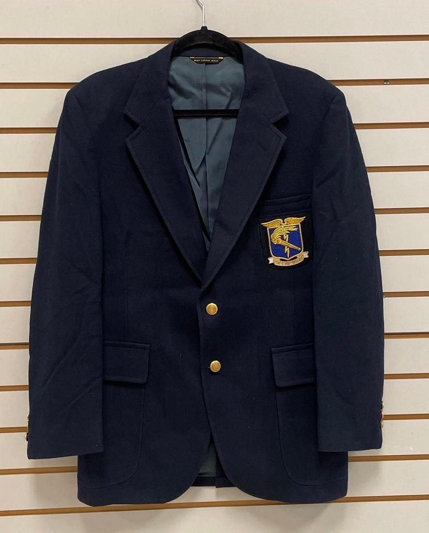 Blue Dress Jacket with 93rd Operations Group Patch: Inside label reads John Alexander, Dewenters, Bloomington IL. Measures 30 1/2 length, 18 1/4 shoulder, and 24 inch sleeve