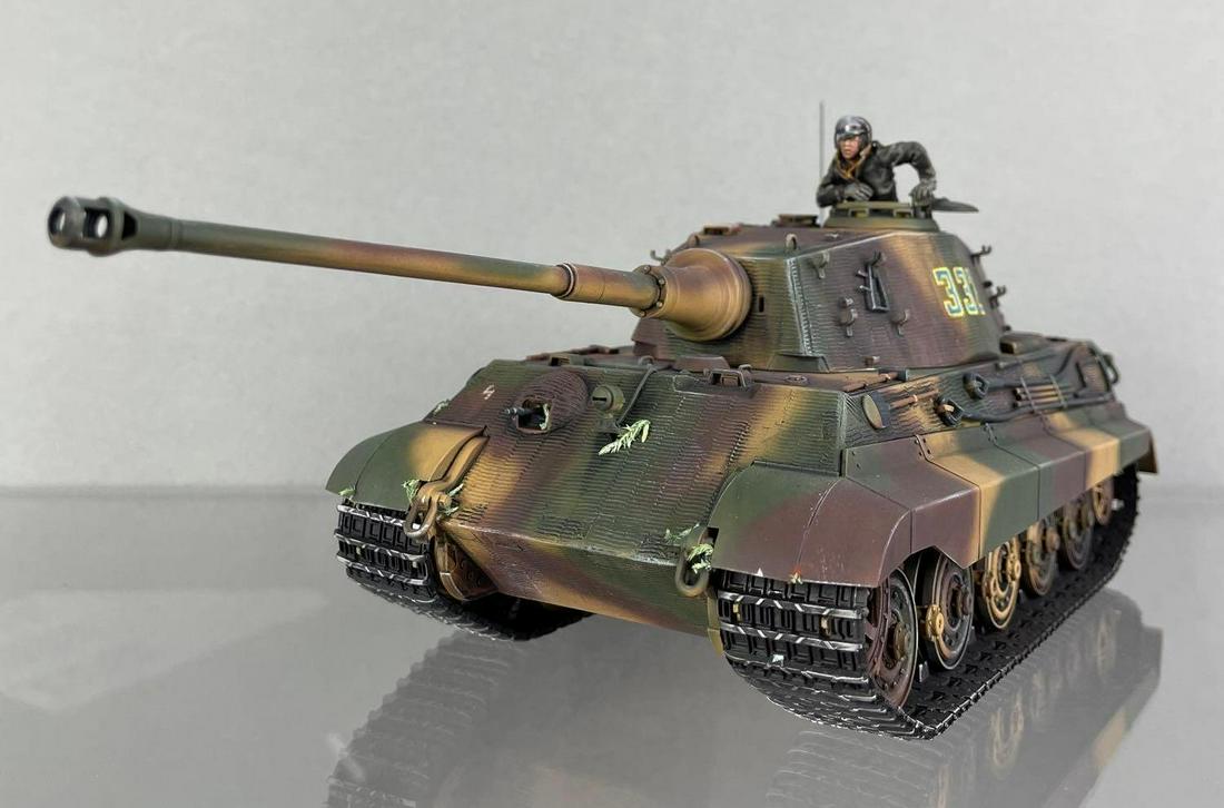 WW2 German King Tiger Tank Custom Painted Model: Used in Ardenne in 1944. Custom painted by Bill Cook. Measures 4 3/4 x 11 1/2 x 4 1/4 inches