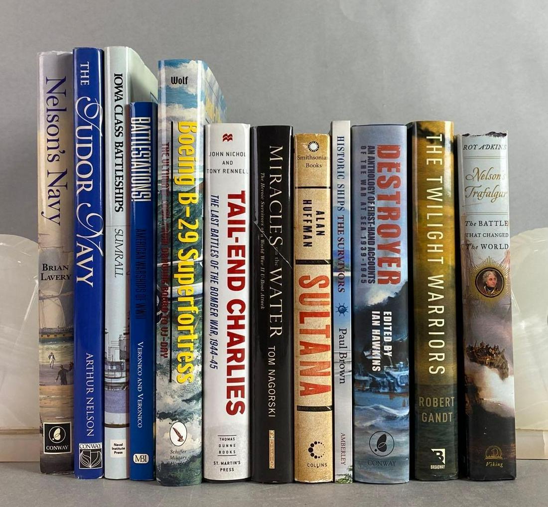 Group of 12 Assorted Military Books: Bookends not included. The Twilight Warriors, The Tudor Way, Nelsons Navy, and more.