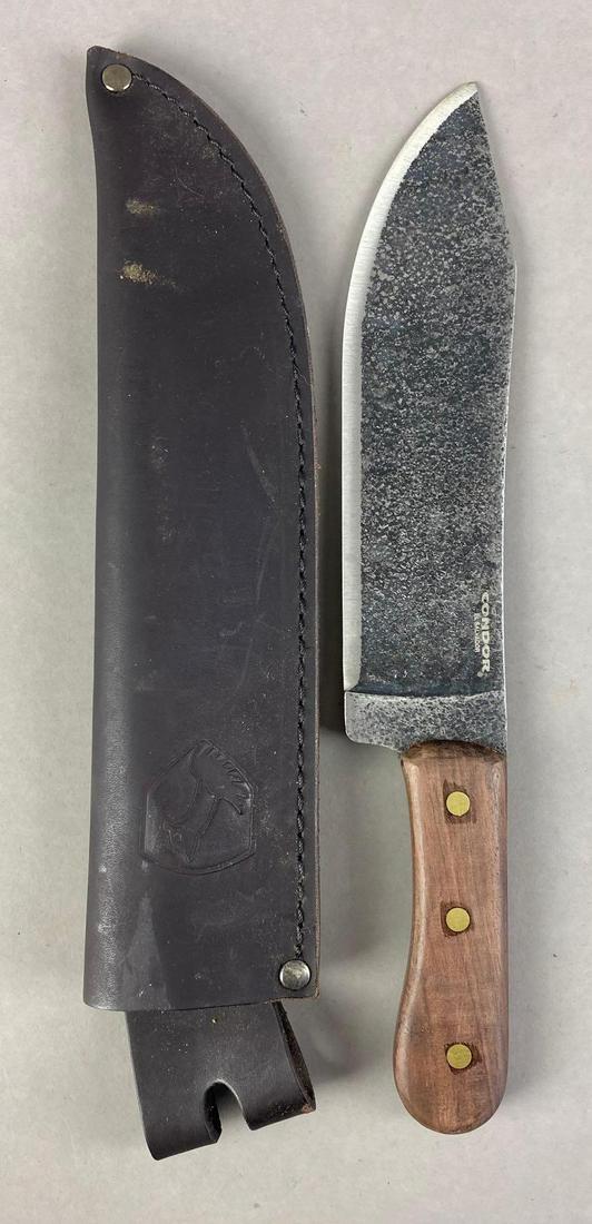 Hudson Bay El Salvador Condor Knife with Leather Sheath: Blade length measures 8 1/2 inches long, total length measures 13 inches long.