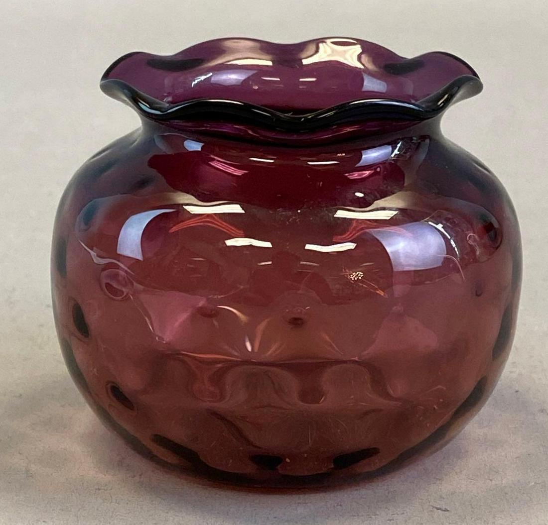 Webb Alexandrite Ruffled Edge Dot Vase: Polished pontil mark, Measures 2 1/4 x 2 1/2 x 2 1/2in.