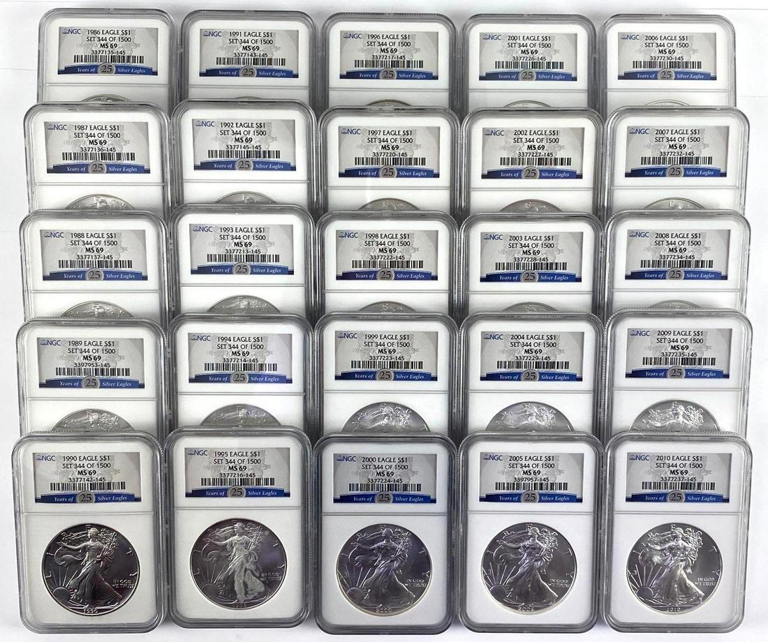 1986-2010 American Silver Eagle 25 Years (NGC) MS69 Set (1 of 4)