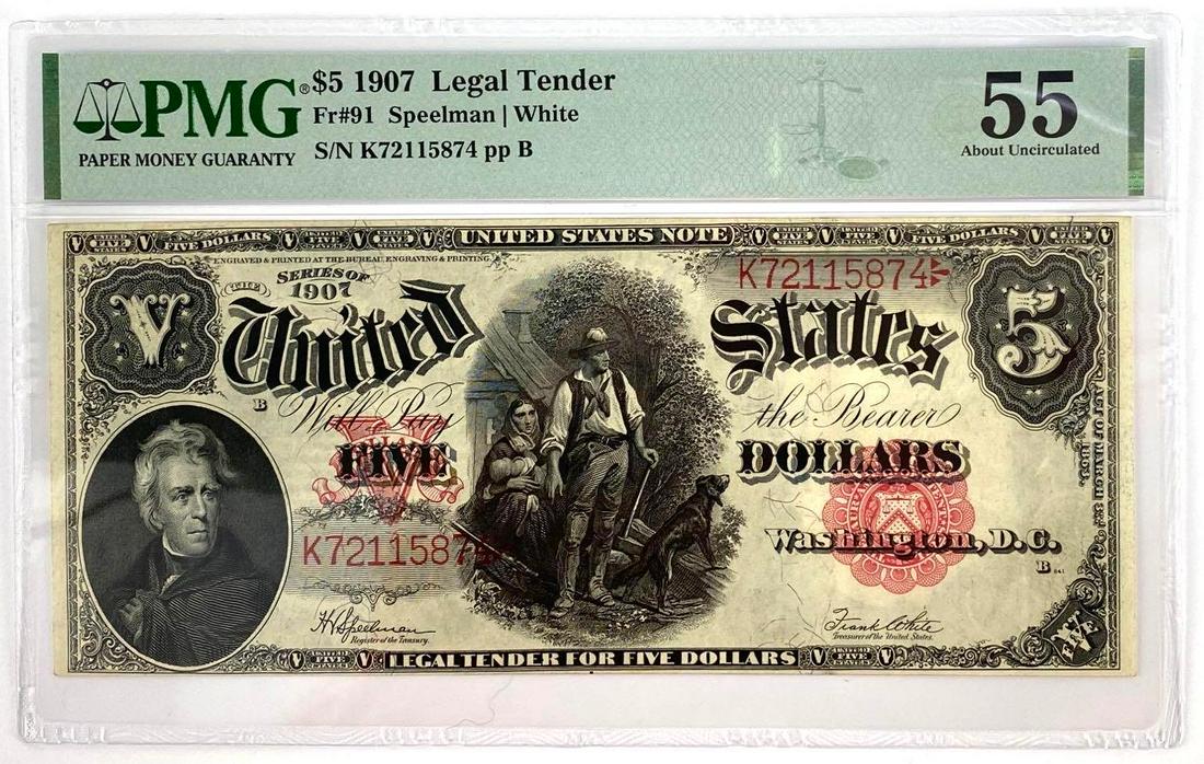 1907 $5 Legal Tender Note (PMG) 55 AU (1 of 2)