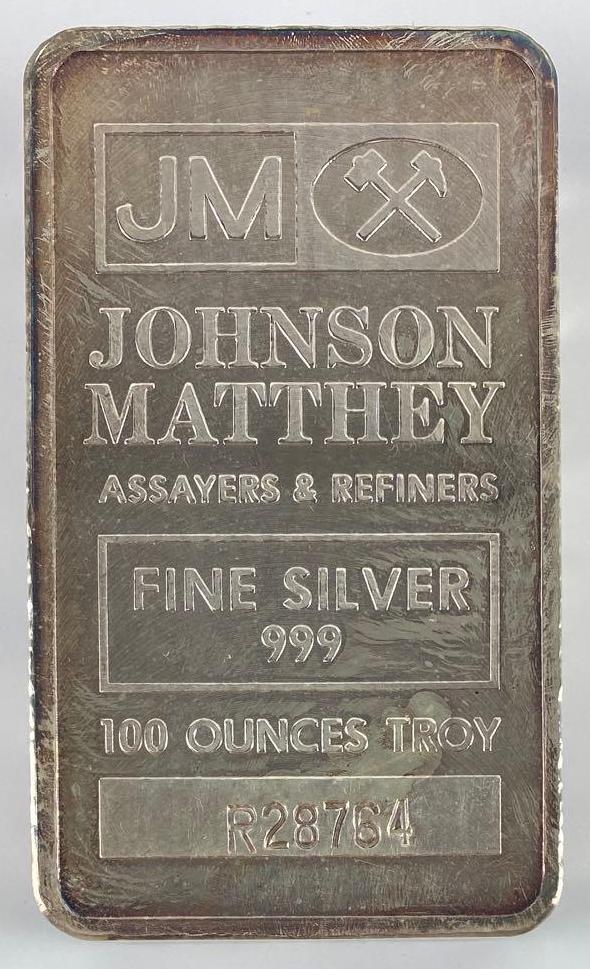 Johnson Matthey Horizontal 100oz. 999 Fine Silver Ingot / Bar (1 of 3)