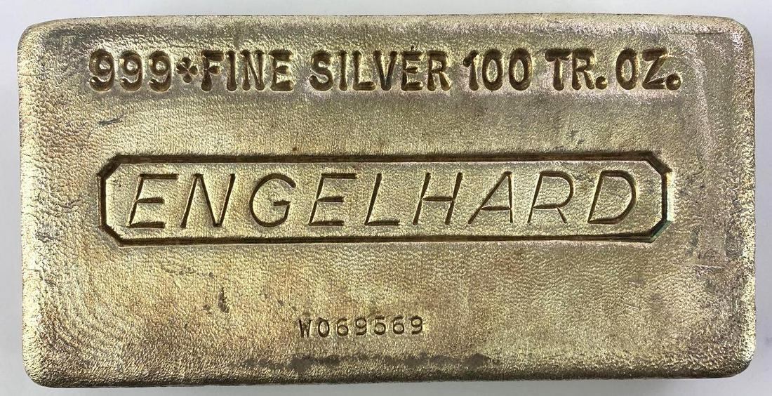 Engelhard Horizontal 100oz. 999 Fine Silver Ingot / Bar (1 of 2)