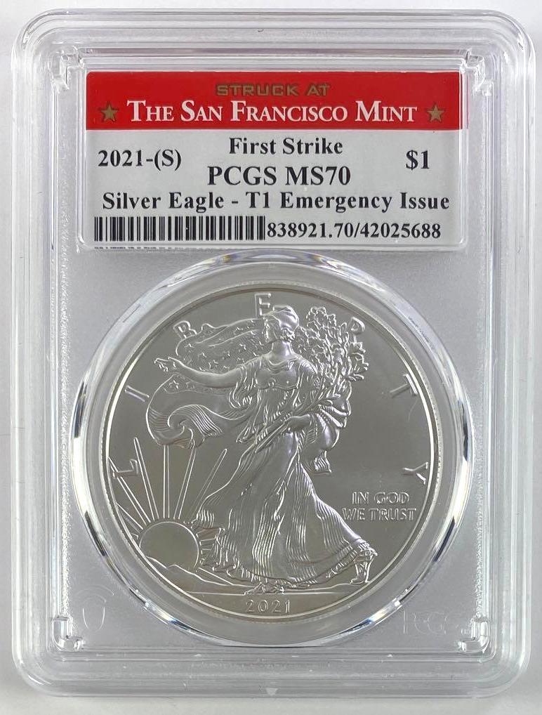 Struck at The San Francisco Mint 2021 S American Silver Eagle Type 1 Emergency Issue (PCGS) MS70 (1 of 2)
