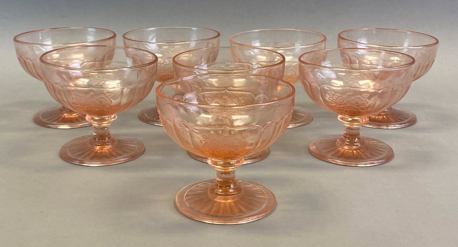 Group of 8 Mayfair Open Rose Pink Depression Glass Low Sherbet (1 of 3)