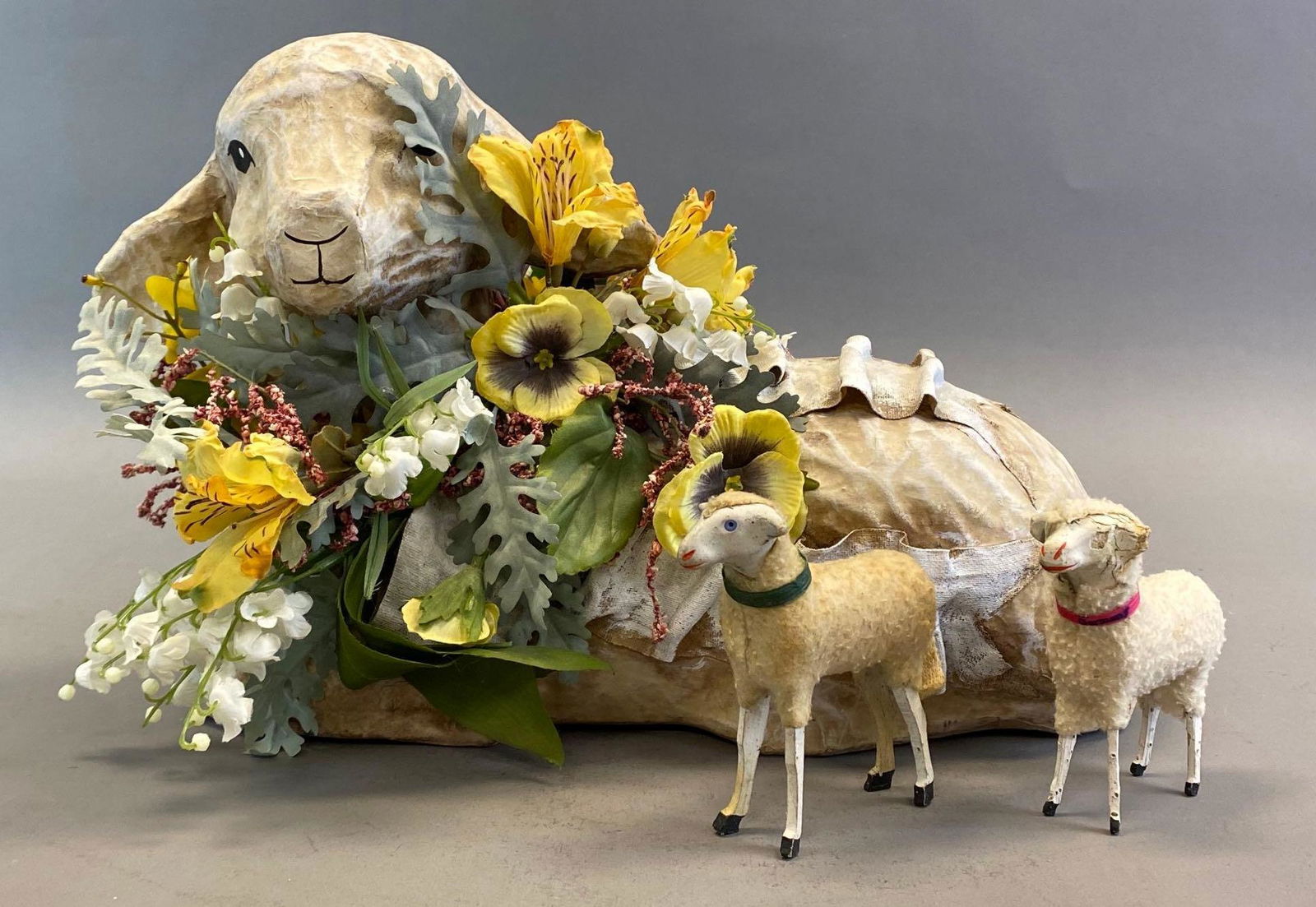 Group of 3 Paper Mache and Wood Sheep Figures (1 of 4)