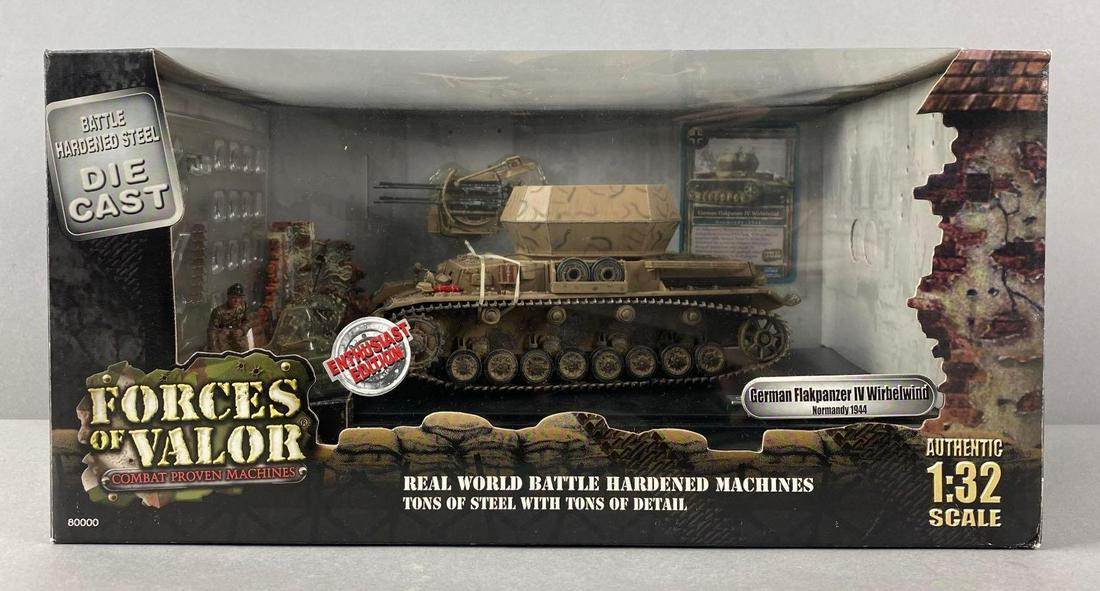 Unimax Forces of Valor German Military Flakpanzer IV Wirbelwind Tank: original box, 1/32 scale. Die-cast. Enthusiast edition.