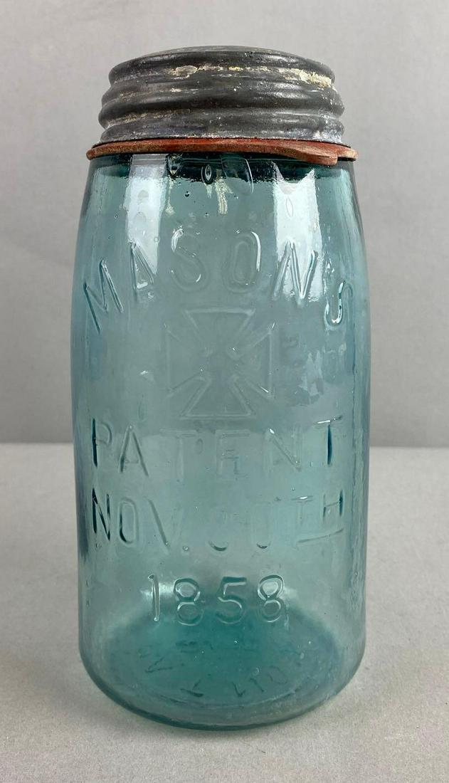 Aqua Glass Mason Cross Fruit Jar (1 of 4)