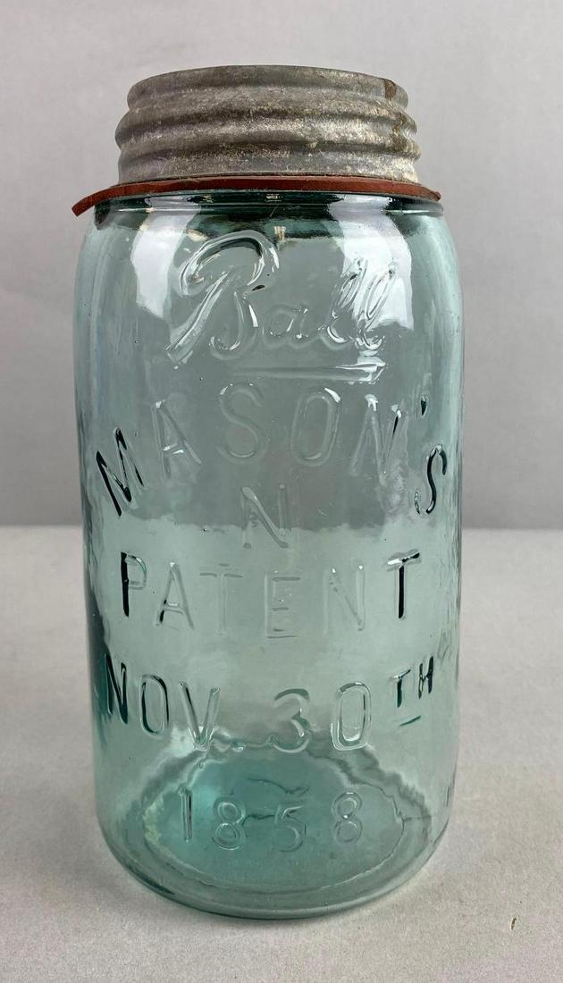 Ball Script Masons Cross with Letter N Aqua Glass Mason Fruit Jar (1 of 4)