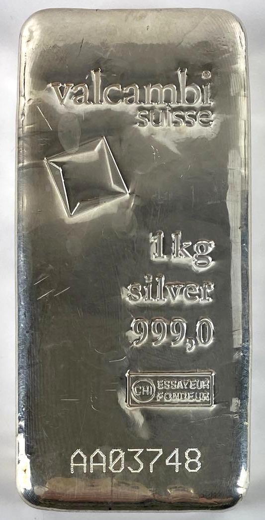 Valcambi Suisse Vertical 1 Kilo 999 Fine Silver Ingot / Bar: Valcambi Suisse Vertical 1 Kilo 999 Fine Silver Ingot / Bar