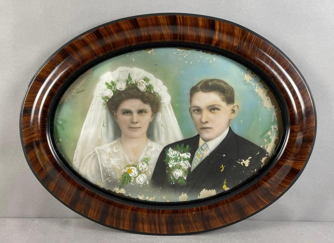 Antique Wedding Couple Photograph Print in Oval Frame (1 of 4)