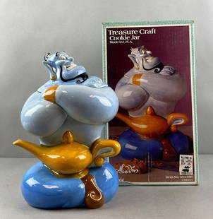 Disney Treasure Craft Aladdin Genie Cookie Jar: Original box. Item No. 304-080. Measures 12 1/2 x 9 x 6 inches.