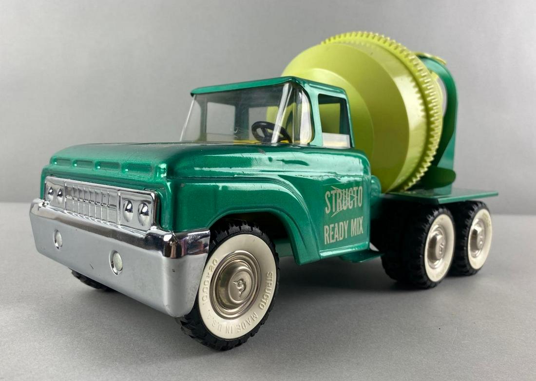 Structo Ready Mix Pressed Steel Concrete Mixer: Measures 7 1/4 x 13 1/2 x 6 inches. Small scratches.