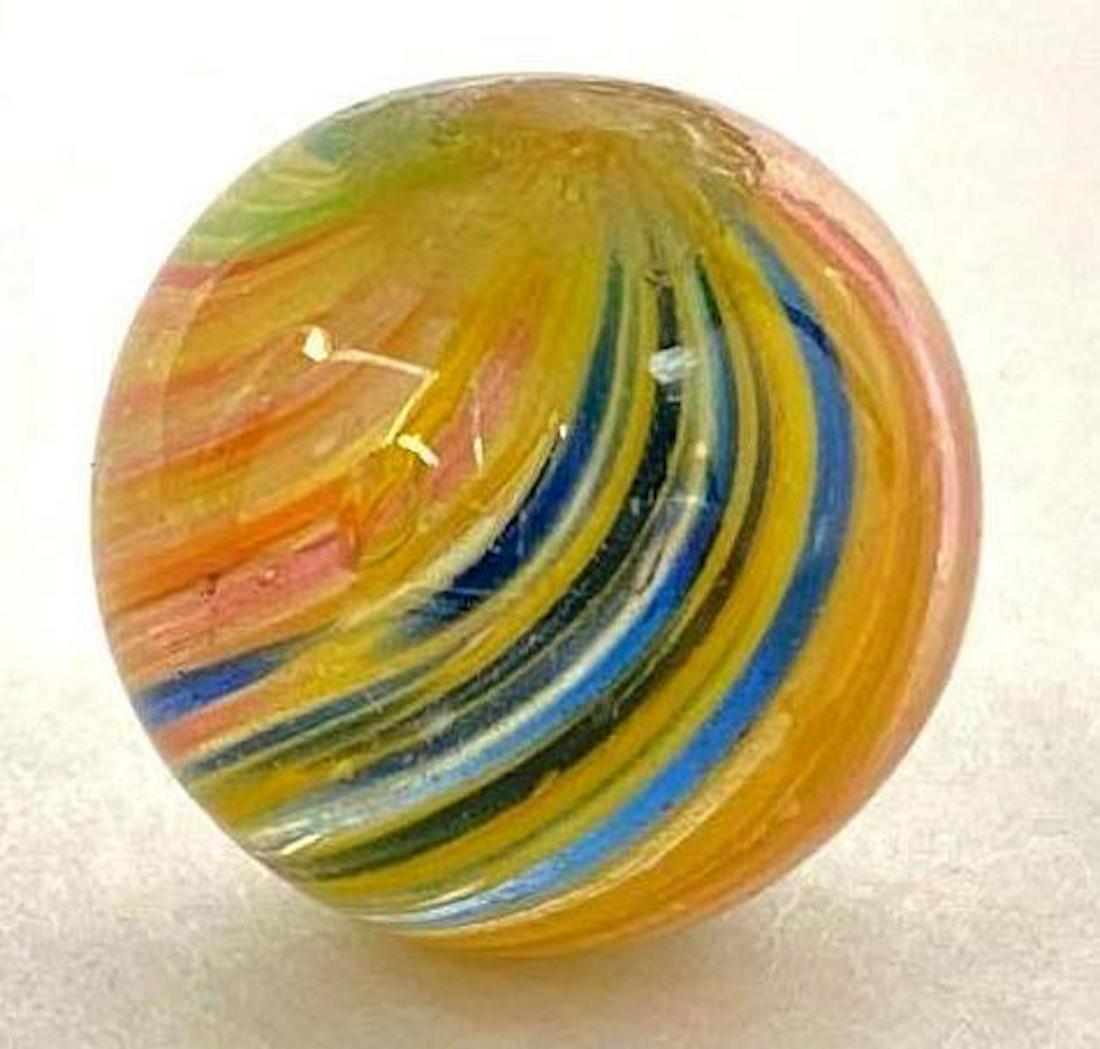 German Onionskin Swirl Marble: Some surface imperfections, Measures 0.9 inches, 2 cm, 23mm