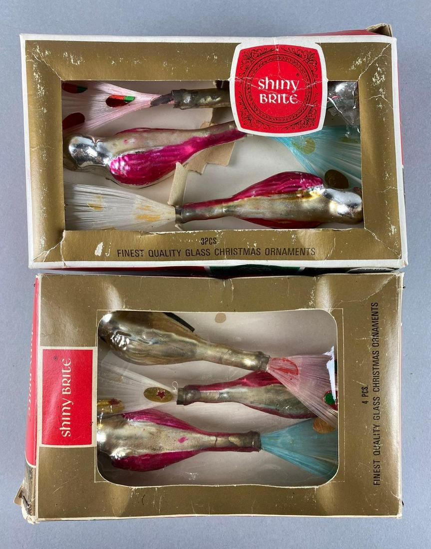 Group of 6 Vintage Shiny-Brite Mercury Glass Clip On Christmas Ornaments: with boxes, measures 6 X 2 X 1 1/2 inches