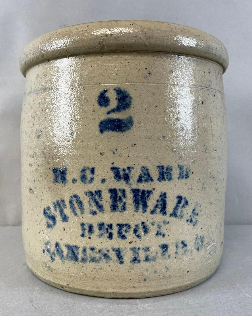 H.C. Ward Stoneware Depot Salt Glaze 2 Gallon Crock: Zanesville O. Measures 9 1/2 x 9 inches