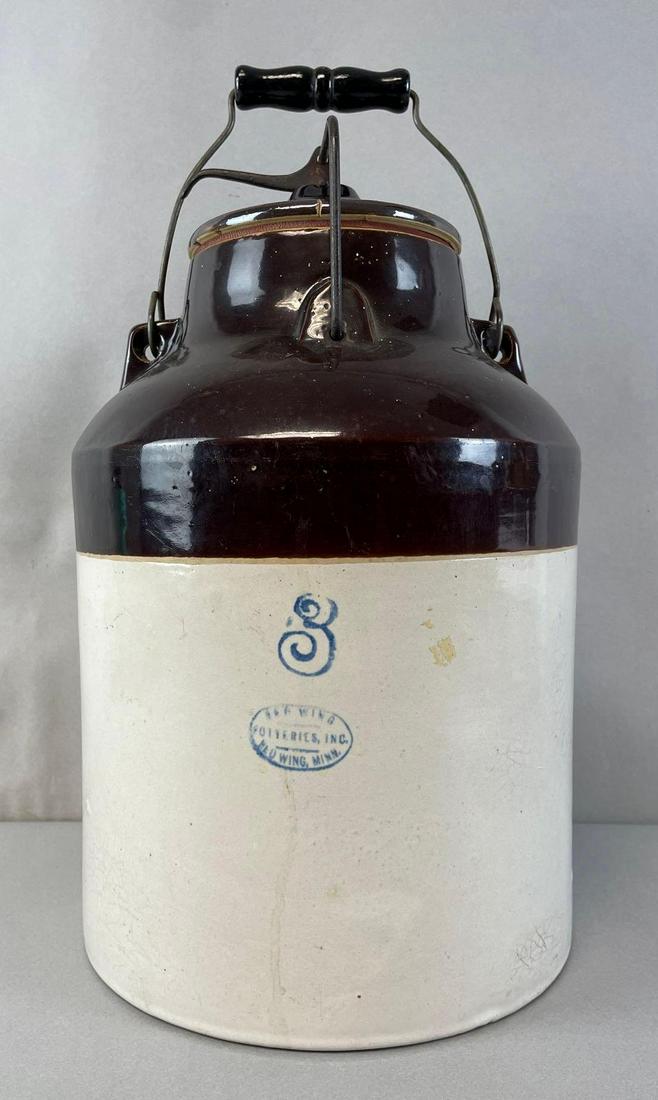 Red Wing Union Stoneware Co. 3 Gallon Bail Top Crock with Lid: Measures 16 x 10 inches with lid