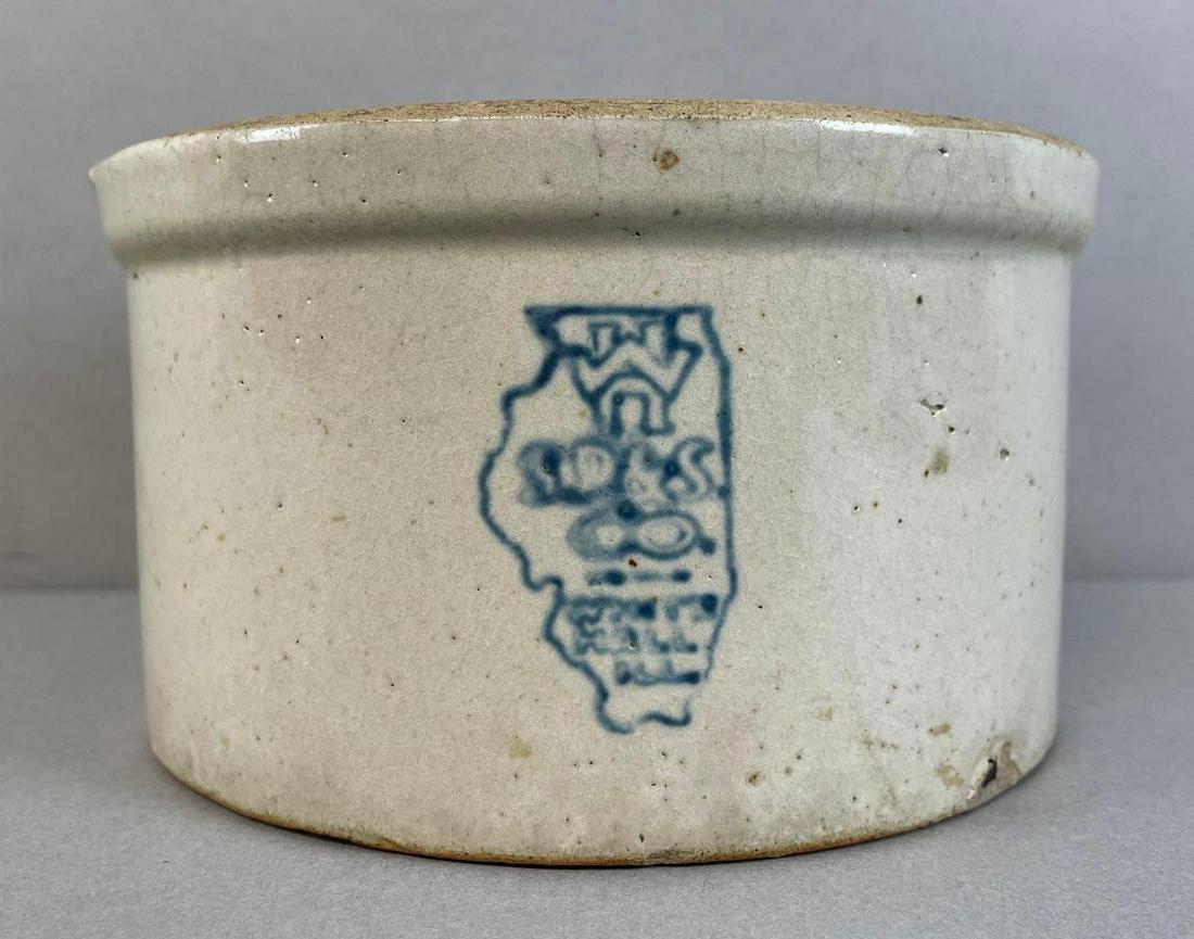 White Hall Illinois S.P. and S. Co. Stoneware Crock: Whitehall ILL. Small chip on bottom, house paint on back. Measures 3 1/2 x 6 inches