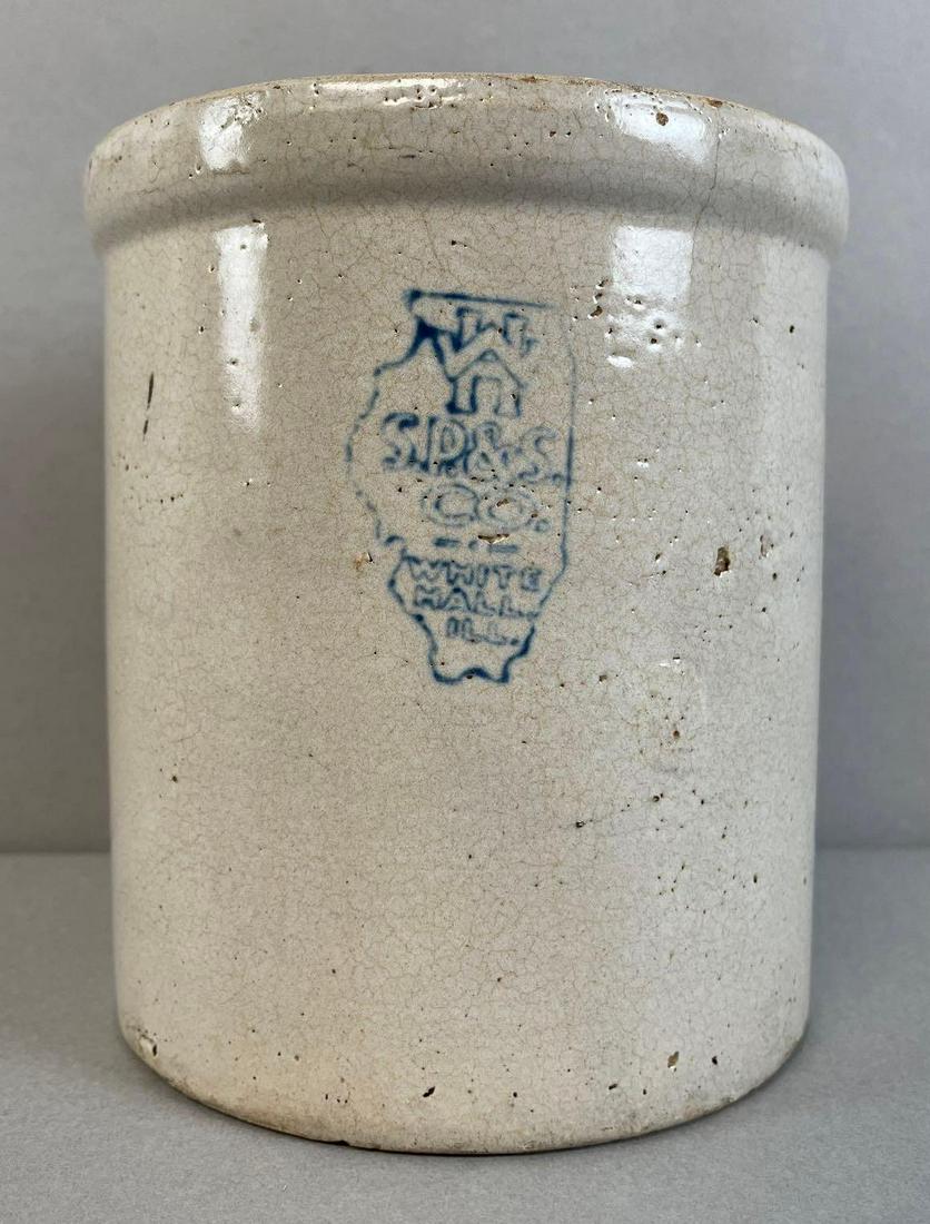 White Hall Illinois S.P. and S. Co. Stoneware Crock: Whitehall ILL. Measures 5 1/2 x 5 inches