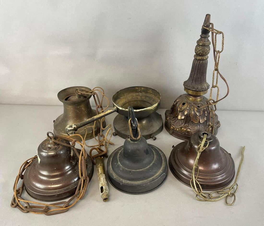 Group of 6 Antique Lamps and Parts: All untested. Largest measures 13 x 6 3/4 inches