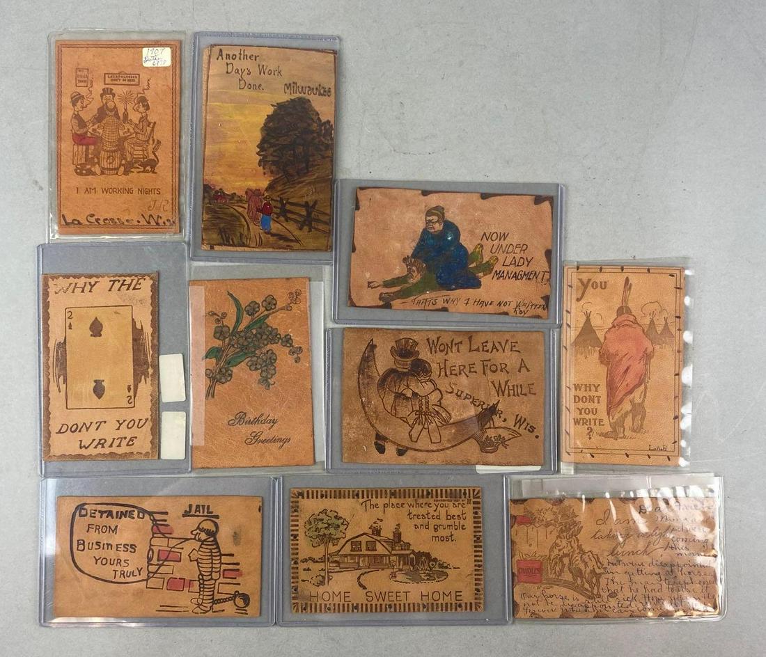Group Of 10 Vintage Leather Postcards Auction