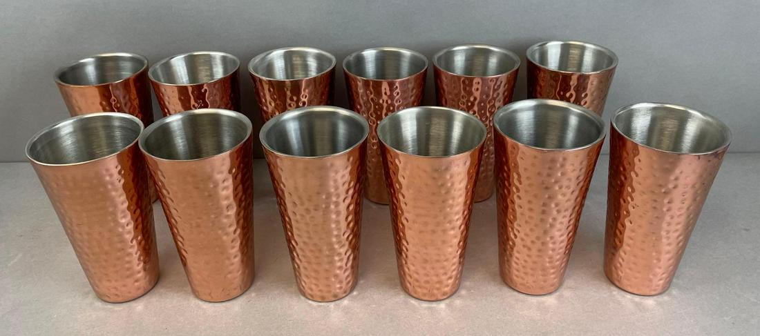 Group of 12 Copper and Stainless Steel Tumbler: Double wall Insulated. Each measure 7 x 3 3/4 inches