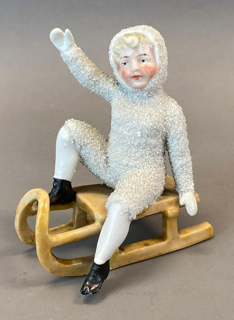 Antique German Bisque Sledding Snow Baby Figurine (1 of 6)