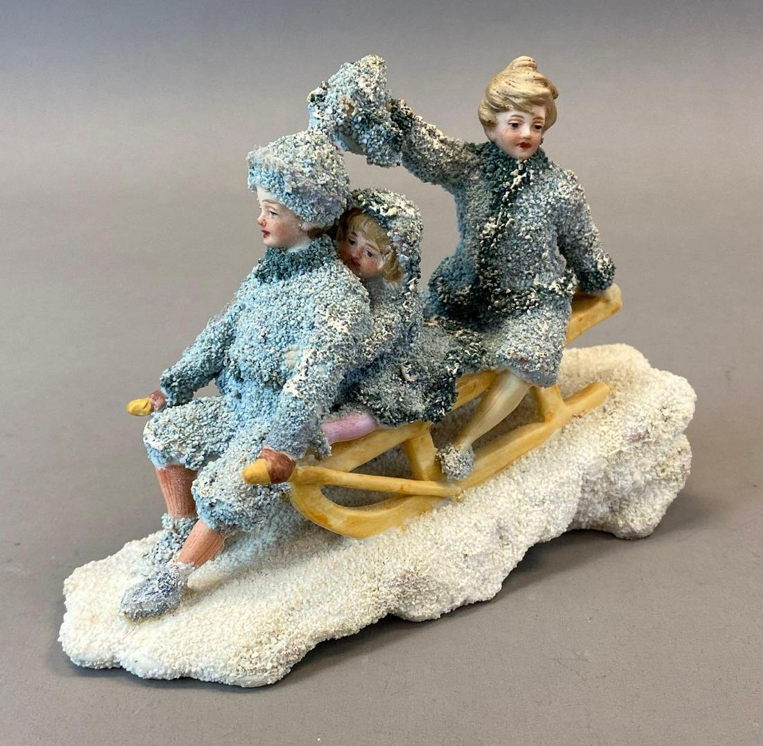 Antique German Bisque Children Sledding Snow Baby Figurine (1 of 7)