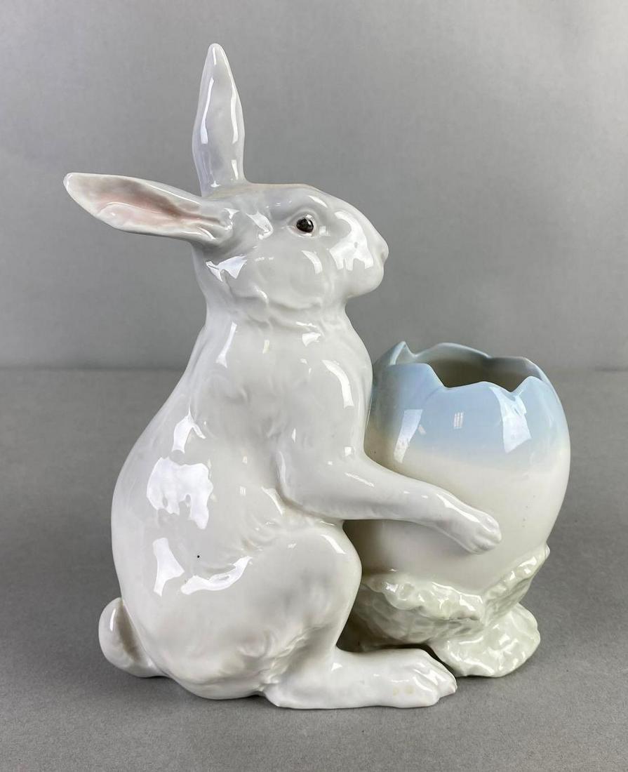 Porcelain Easter Bunny Vase: Bottom marked, condition consistent with age, measures 7 X 5 1/4 X 3 1/4 inches