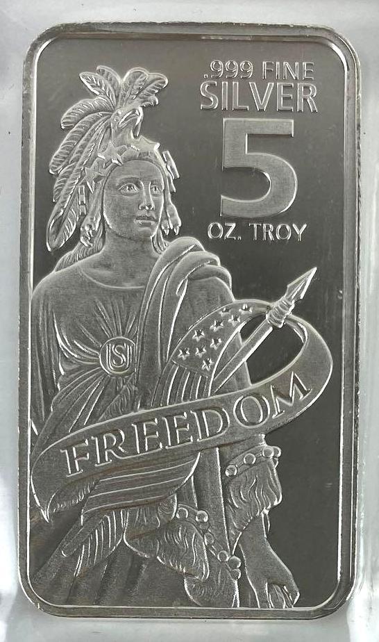 Freedom Vertical 5oz. .999 Fine Silver Ingot / Bar (1 of 2)