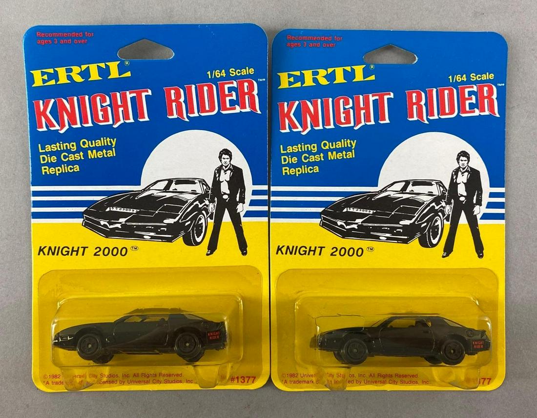 Group of 2 ERTL Knight Rider Knight 2000 Die-Cast Vehicles: 1982, No. 1377. New in original packaging, one blister has a hole. 1/64 scale.