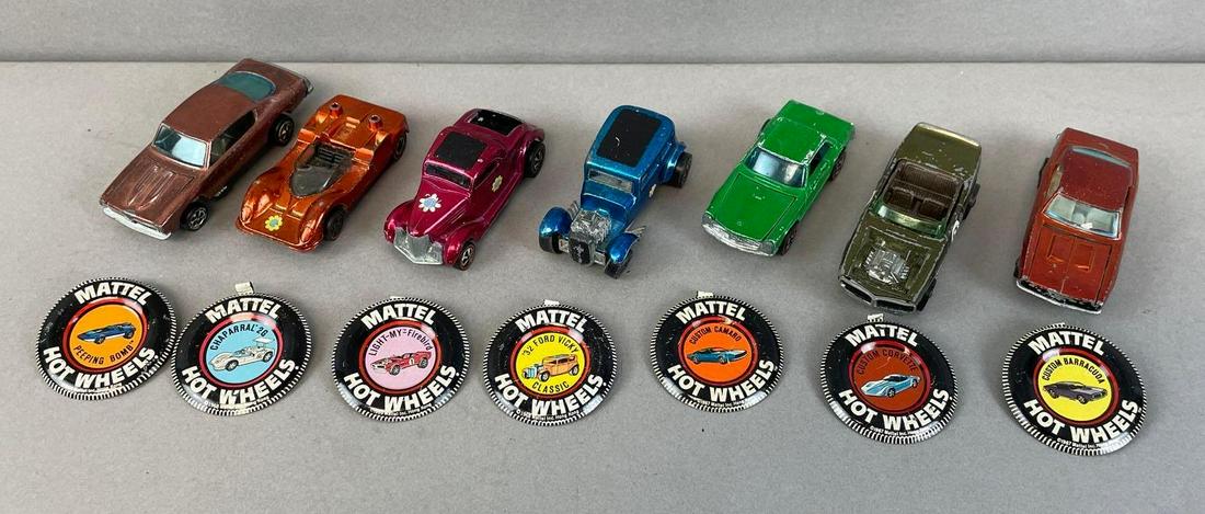 Group of 14 Vintage Mattel Red Line Hot Wheels Cars and Tin Badges (1 of 5)